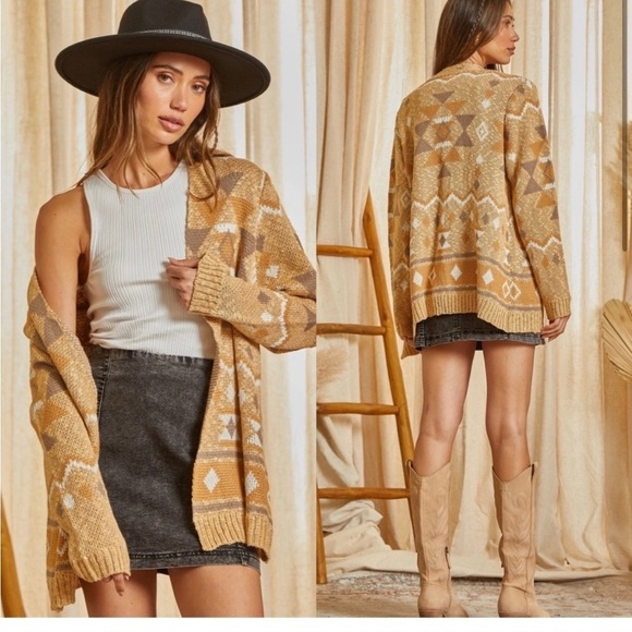 Savanna Jane Sweaters - SAVANNA JANE • Women’s Aztec Tribal Relaxed Cardigan Sweater Size Large